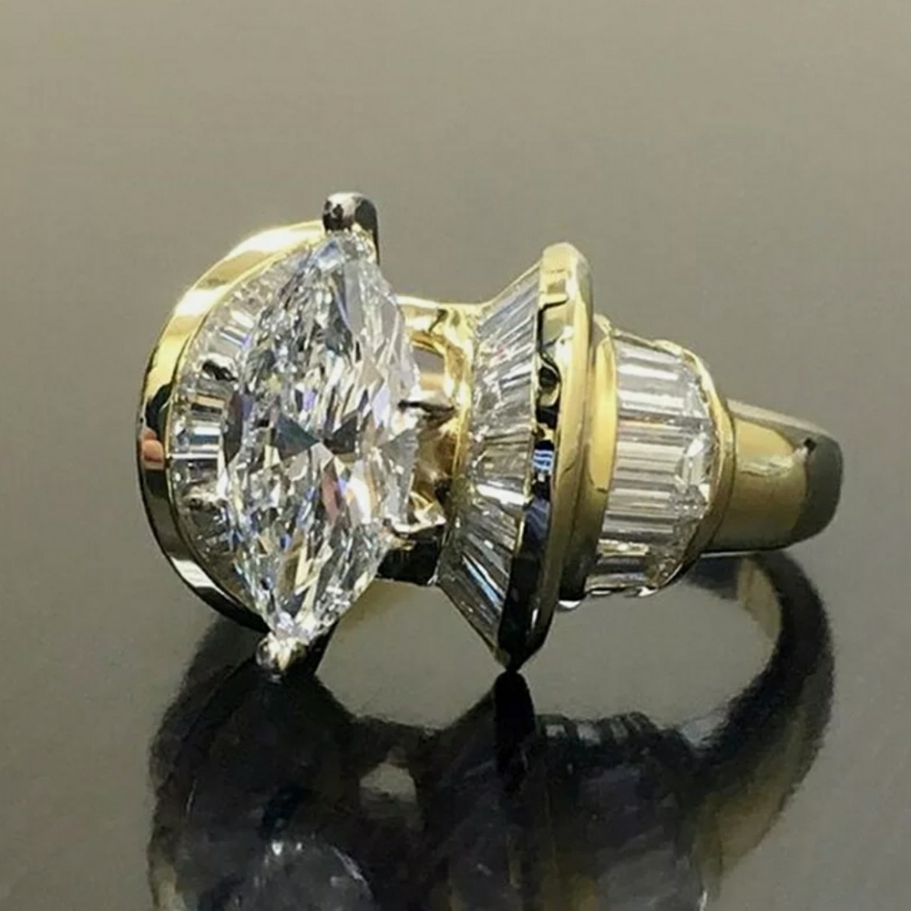 3ct 14K Yellow Gold Marquise Brilliant Dia S - Picture 3 of 12